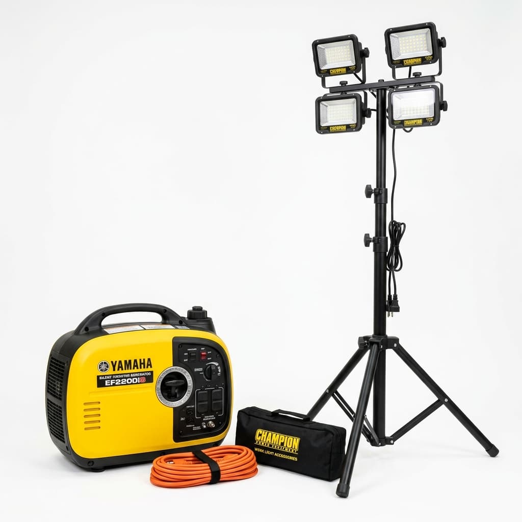 ערכת גנרטור מושתק 3000W + עמוד תאורת LED לאירועים ערכת גנרטור מושתק 3000W + עמוד תאורת LED לאירועים